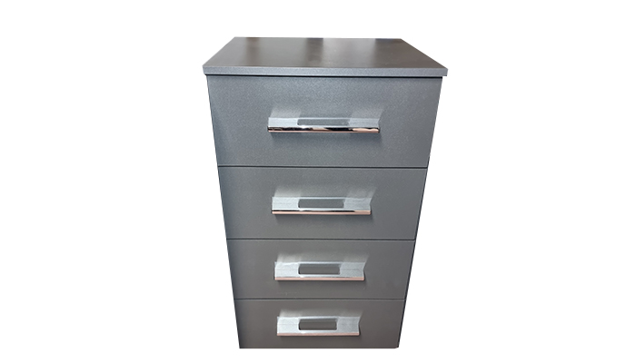 Miro 4 Drawer Narrow Chest in Metallic Grey with Chrome Handles 