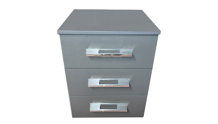 Miro 3 Drawer Bedside In Metallic Grey With Chrome Handles 
