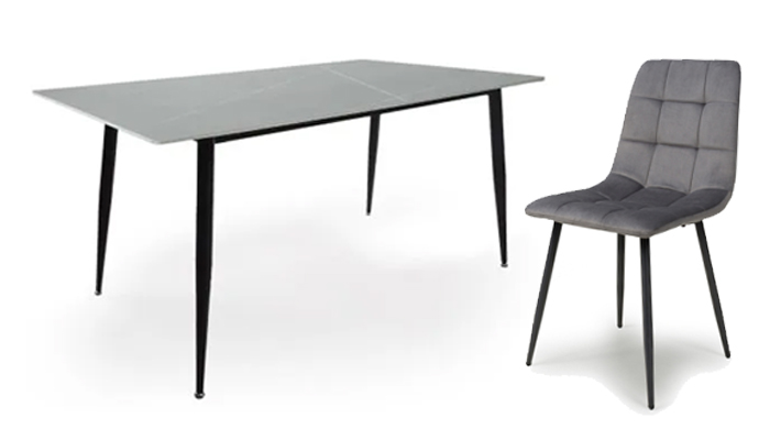 Monaco 1.2m Dining Table In Grey With 4 Madison Brushed Velvet Dining Chairs