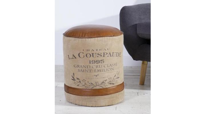 Leather & Canvas Pouffe Stool