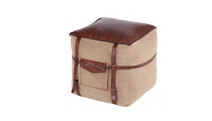 Leather & Fabric Square Pouffe