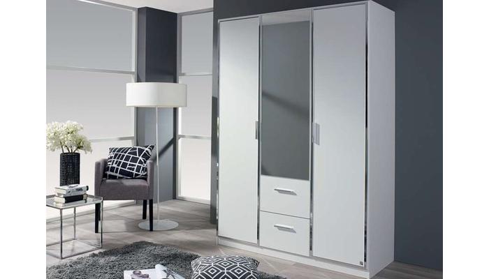 3 Door 2 Drawer Mirrored Robe (Oak / White / Grey) 