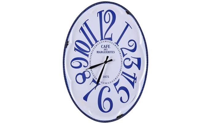 Oval Blue & White Ceramic Effect Clock
