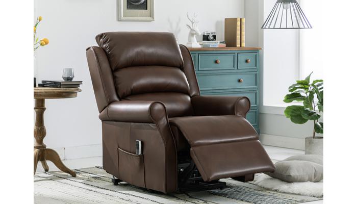 Dual Motor Riser Chair In Brown Leather